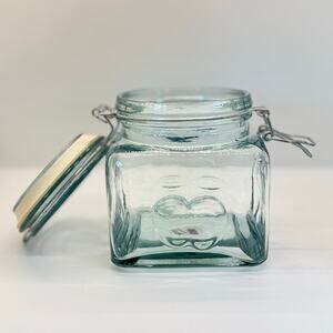 VTG Palladium Glass Apple Embossed Swing‎ Top Wire Airtight Canister Jar 26 oz